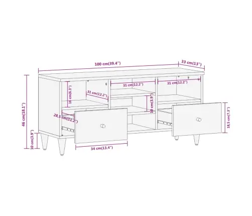 Tv Skapītis, 100X33X46 Cm, Mango Masīvkoks Vidaxl