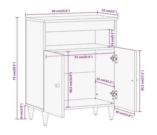 Šoninė Spintelė, 60X33X75cm Mango Medienos Masyvas