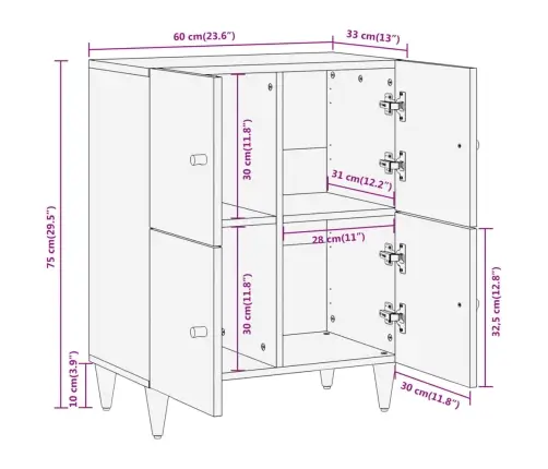 Skapītis, 60X33X75 Cm, Mango Masīvkoks Vidaxl