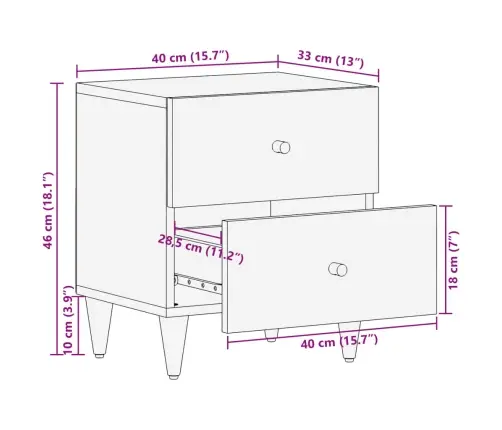 Naktinės Spintelės, 2Vnt., 40X33X46cm Mango Medienos Masyvas