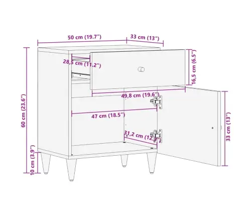 Naktsskapītis, 50X33X60 Cm, Mango Masīvkoks Vidaxl