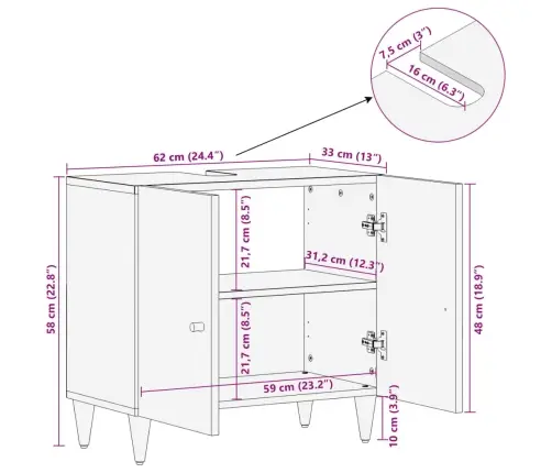Vannitoa Valamukapp, 62 X 33 X 58 cm Mangopuit