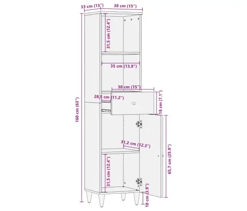 Vannitoakapp, 38 X 33 X 160 cm Mangopuit
