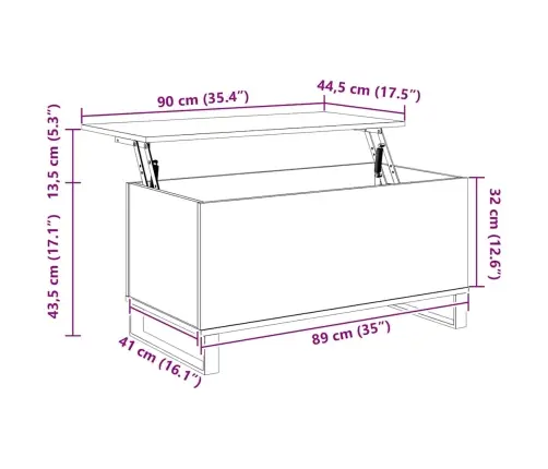 Kafijas Galdiņš, Pelēks, 90X44,5X45 Cm, Inženierijas Koks Vidaxl