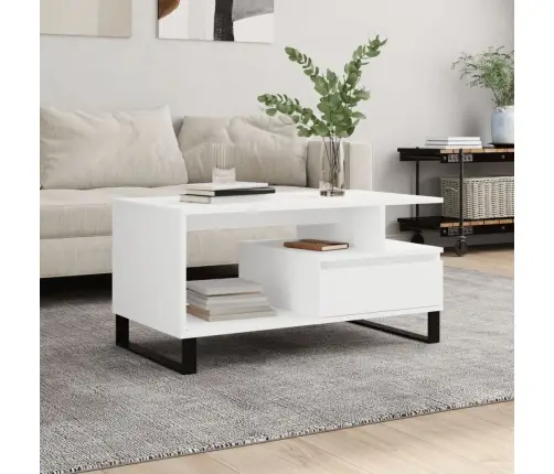 Kafijas Galdiņš, Balts, 90X49X45 Cm, Inženierijas Koks Vidaxl