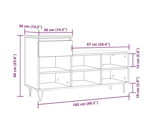 Apavu Plaukts, Betonpelēks, 102X36X60 Cm, Inženierijas Koks Vidaxl