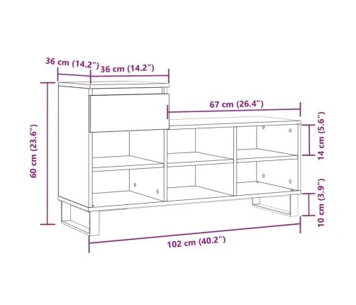 Apavu Plaukts, Brūna Ozolkoka, 102X36X60 Cm, Inženierijas Koks Vidaxl