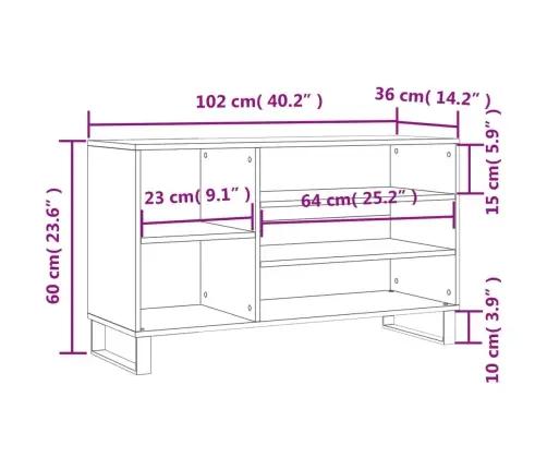 Apavu Plaukts, Betonpelēks, 102X36X60 Cm, Inženierijas Koks Vidaxl