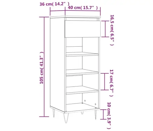 Apavu Skapītis, Spīdīgi Balts, 40X36X105 Cm, Inženierijas Koks Vidaxl