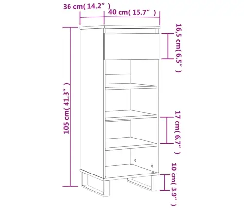 Apavu Plaukts, Betona Pelēks, 40X36X105 Cm, Inženierijas Koks Vidaxl