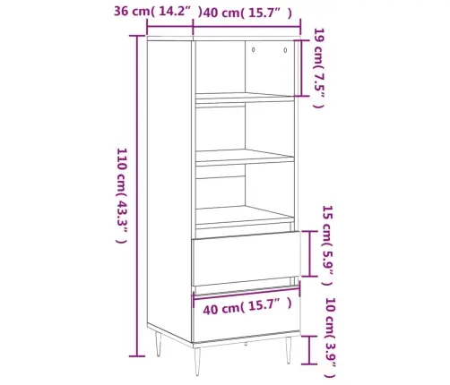 Augstais Skapītis, Ozola Krāsa, 40X36X110 Cm, Inženierijas Koks Vidaxl