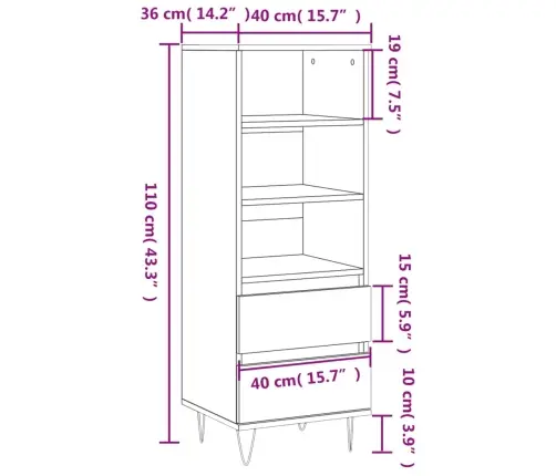 Kõrge Kapp, Betoonhall, 40 X 36 X 110 cm Tehispuit