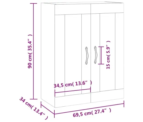 Sienas Skapītis, 69,5X34X90 Cm, Inženierijas Koks, Pelēks Koks Vidaxl