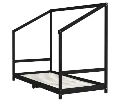 Bērnu Gultas Rāmis, Melns, 90X200 Cm, Priedes Masīvkoks Vidaxl