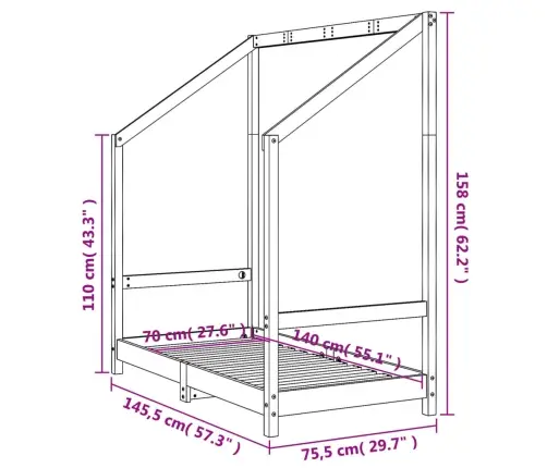 Bērnu Gultas Rāmis, Priedes Masīvkoks, 70X140 Cm, Balts Vidaxl