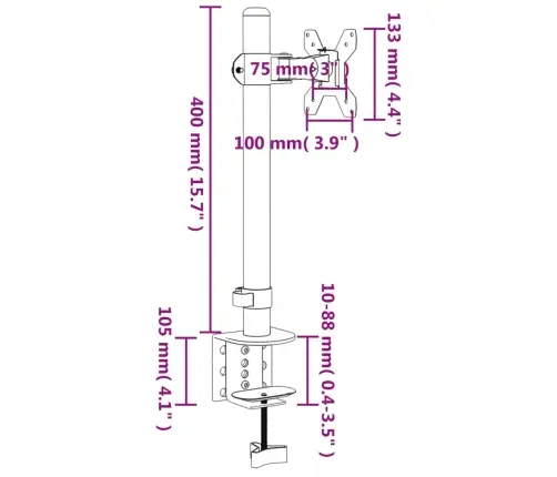 Monitora Statīvs, Melns, Tērauds, Vesa, 75/100 Mm Vidaxl