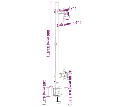 Dubultais Monitora Statīvs, Melns, Tērauds, Vesa, 75/100 Mm Vidaxl