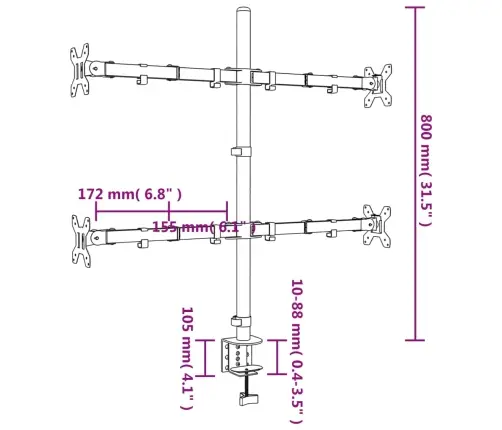 Monitora Statīvs, Melns, Tērauds, Vesa, 75/100 Mm Vidaxl