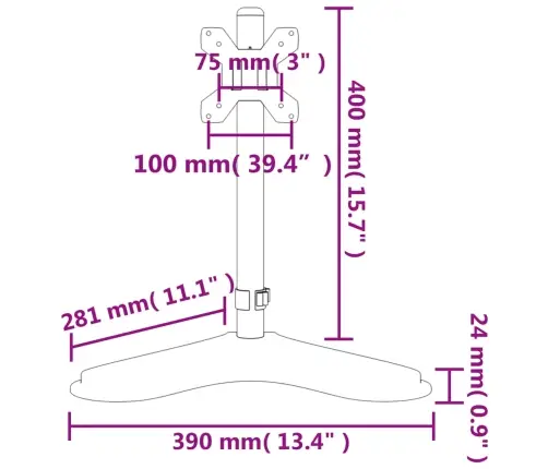 Monitora Statīvs, Melns, Tērauds, Vesa, 75/100 Mm Vidaxl