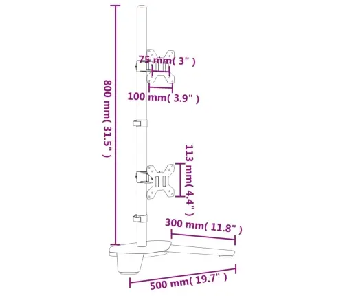 Dubultais Monitora Statīvs, Melns, Tērauds, Vesa, 75/100 Mm Vidaxl