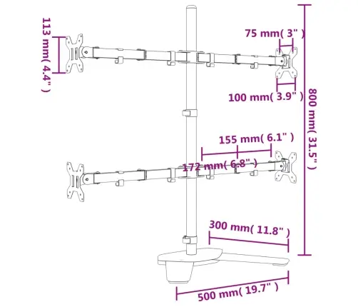 Monitora Statīvs, Melns, Tērauds, Vesa, 75/100 Mm Vidaxl