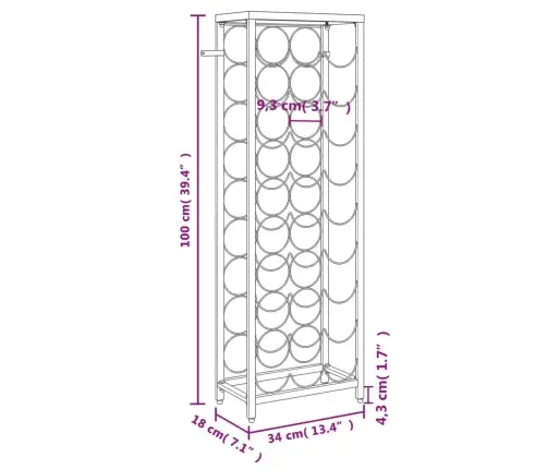 Veiniriiul 27 Pudelile, Must, 34 X 18 X 100 cm Sepistatud Raud