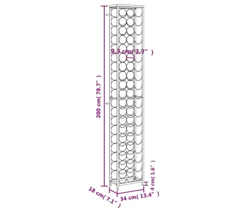 Vīna Pudeļu Plaukts 57 Pudelēm, 34X18X200 Cm, Kalta Dzelzs Vidaxl