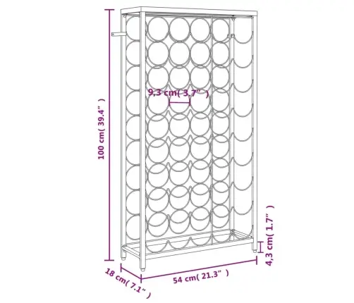 Veiniriiul 45 Pudelile, Must, 54 X 18 X 100 cm Sepistatud Raud