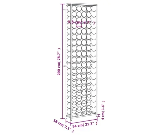 Vīna Pudeļu Plaukts 95 Pudelēm, 54X18X200 Cm, Melna Dzelzs Vidaxl