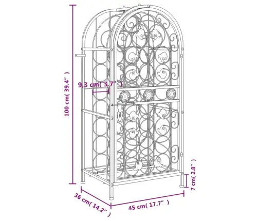 Vīna Pudeļu Plaukts 33 Pudelēm, 45X36X100 Cm, Melna Dzelzs Vidaxl