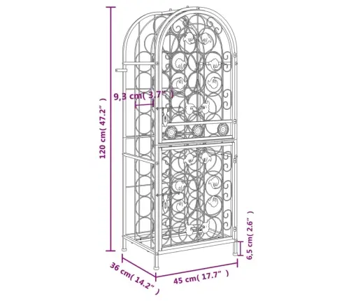 Vīna Pudeļu Plaukts 41 Pudelei, 45X36X120 Cm, Kalta Dzelzs Vidaxl