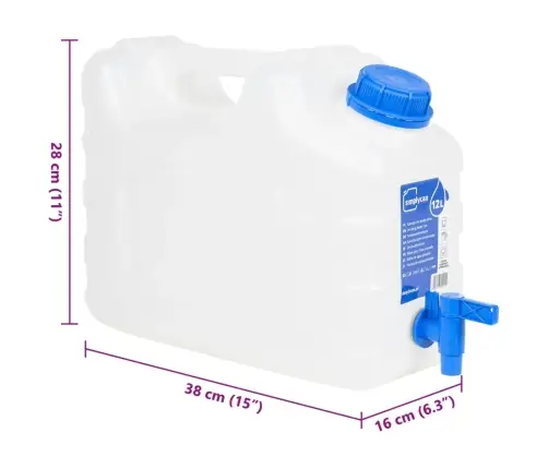 Veekanister Kraaniga, Läbipaistev, 10 L, Plast