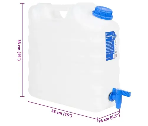 Veekanister Kraaniga, Läbipaistev, 15 L, Plast