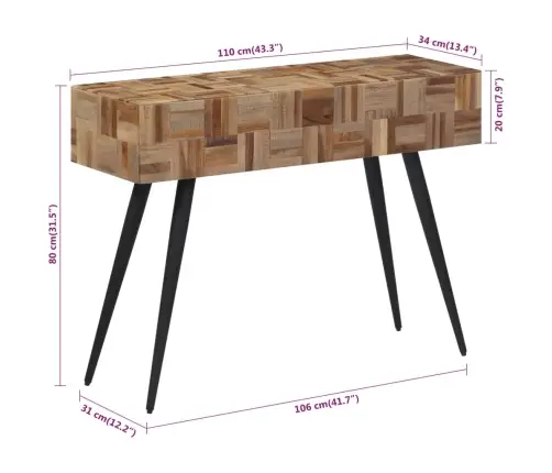 Konsoles Galds, 110X34X80 Cm, Pārstrādāts Tīkkoks Vidaxl