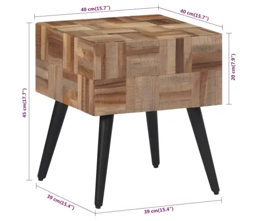 Šoninis Staliukas, 40X40X45cm Perdirbta Tikmedžio Mediena