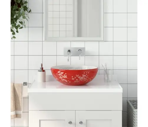 Izlietne, Liekama Uz Virsmas, Balti Ar Sarkanu, Apaļa, Φ41X14Cm Vidaxl