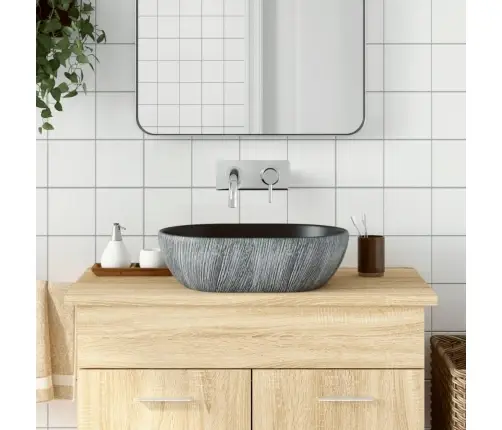 Valamu Tööpinnale, Must Ja Hall, Ovaalne, Keraamiline