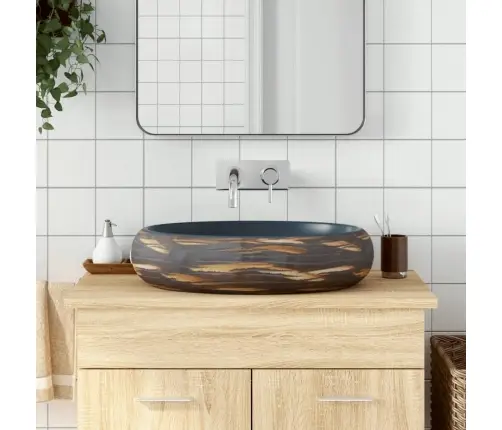 Izlietne, Liekama Uz Virsmas, Brūns Ar Zils, Ovāla, 59X40X15 Cm Vidaxl