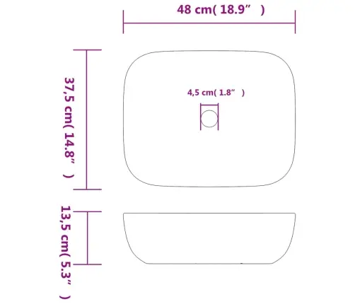 Izlietne, Liekama Uz Virsmas, Krāsaina, 48X37,5X13,5 Cm Vidaxl