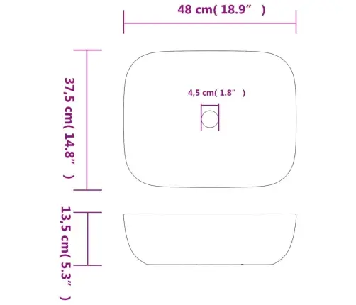 Praustuvas Ant Stalviršio, Pilkas, 48X37,5X13,5cm Keramika