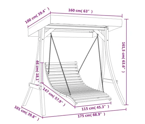 Šūpuļgulta Ar Nojumi, Egles Masīvkoks Ar Tīkkoka Apdari Vidaxl