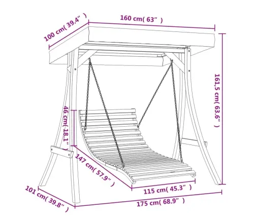 Šūpuļgulta Ar Nojumi, Egles Masīvkoks Ar Tīkkoka Apdari Vidaxl