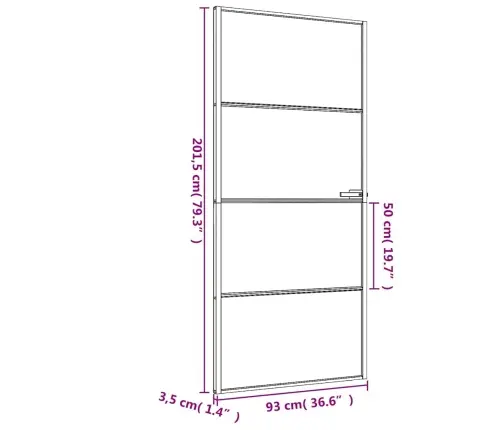 Iekšdurvis, 93X201,5 Cm, Melnas, Rūdīts Stikls Un Alumīnijs Vidaxl