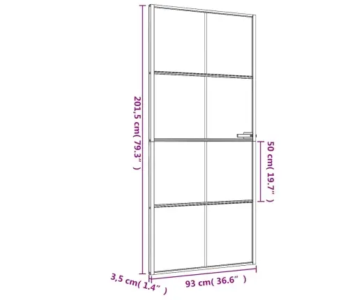 Iekšdurvis, 93X201,5 Cm, Melnas, Rūdīts Stikls Un Alumīnijs Vidaxl