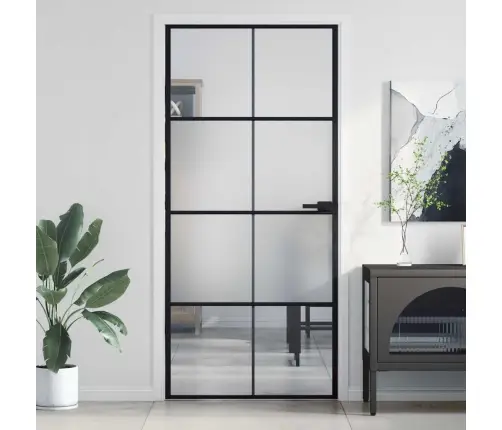 Iekšdurvis, 93X201,5 Cm, Melnas, Rūdīts Stikls Un Alumīnijs Vidaxl