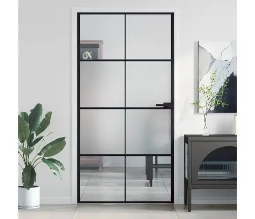 Iekšdurvis, 102,5X201,5 Cm, Melnas, Rūdīts Stikls Un Alumīnijs Vidaxl