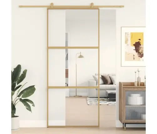 Bīdāmās Durvis, Zeltainas, 90X205 Cm, Esg Stikls Un Alumīnijs Vidaxl