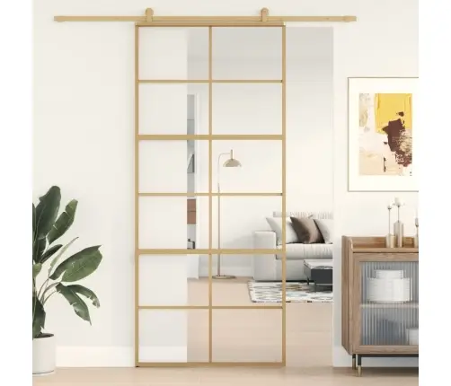 Bīdāmās Durvis, Zeltainas, 90X205 Cm, Esg Stikls Un Alumīnijs Vidaxl
