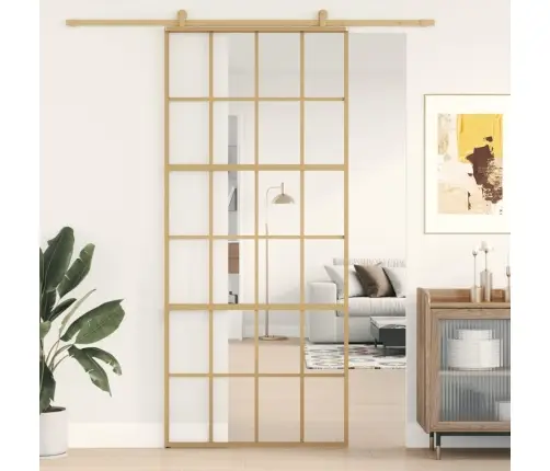 Bīdāmās Durvis, Zeltainas, 90X205 Cm, Esg Stikls Un Alumīnijs Vidaxl