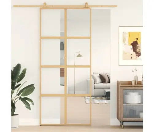 Bīdāmās Durvis, Zeltainas, 90X205 Cm, Esg Stikls Un Alumīnijs Vidaxl